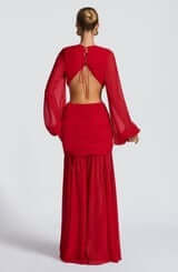 Andrina Maxi Dress Red full length semi-sheer skirt