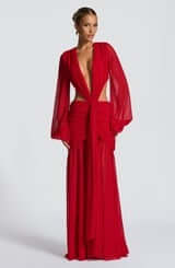 Andrina Maxi Dress Red front view chiffon evening gown