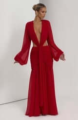 Andrina Maxi Dress Red back lace-up detail