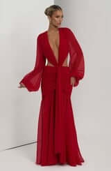 Andrina Maxi Dress Red side view ruched hip panel