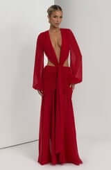 Andrina Maxi Dress Red full length semi-sheer skirt