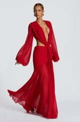Andrina Maxi Dress Red side view ruched hip panel