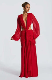 Andrina Maxi Dress Red back lace-up detail