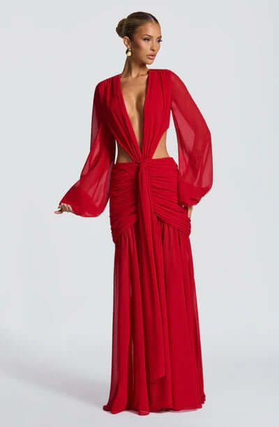 Andrina Maxi Dress Red back lace-up detail