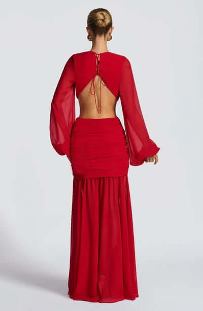 Andrina Maxi Dress Red side view ruched hip panel