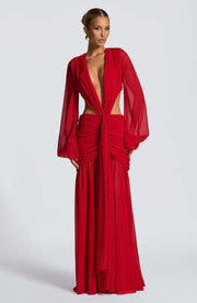 Andrina Maxi Dress Red full length semi-sheer skirt