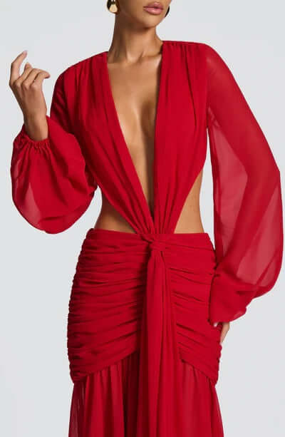 Andrina Maxi Dress Red front view chiffon evening gown